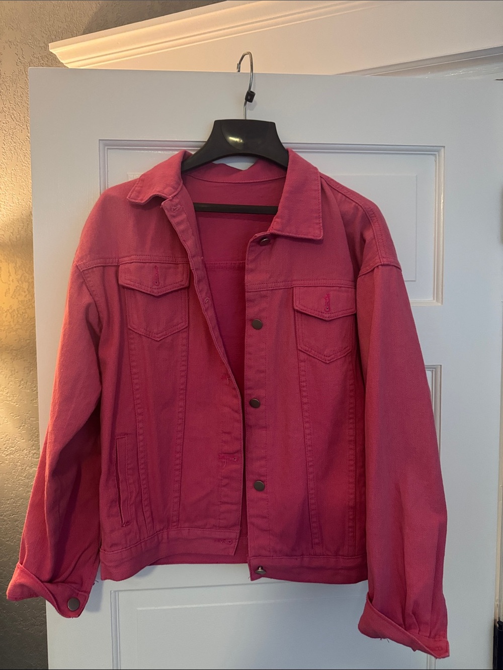 Women's Pink Denim Jacket - Casual Button-Up Coat